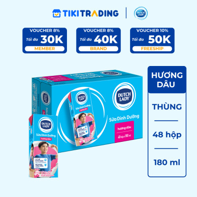 Thùng 48 Hộp Sữa Uống Tiệt Trùng Dutch Lady Cô Gái Hà Lan Dâu (48 x 180ml)