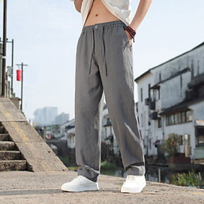 Quần nam ống rộng chất linen vải đẹp mềm thoáng mát, thiết kế dây rút kết hợp khóa kéo độc la Haint boutique Qd11