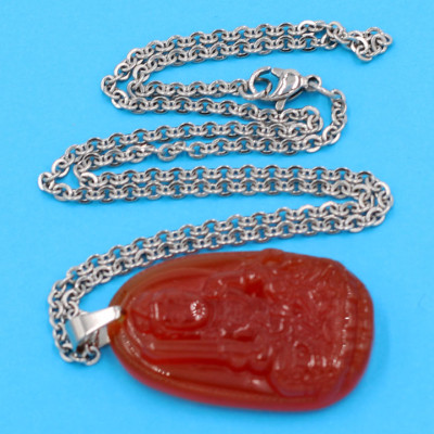 Vòng cổ mặt Văn Thù Bồ Tát - thạch anh đỏ 3.6cm DITTOB3 - dây inox bạc - tuổi Mão