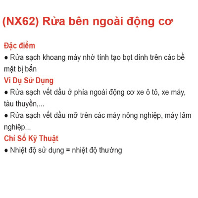 Dung dịch làm sạch chi tiết máy móc, phanh ô tô NX62
