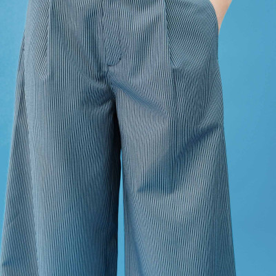 DOTTIE - Quần ống rộng kẻ sọc - Navy - Q0403
