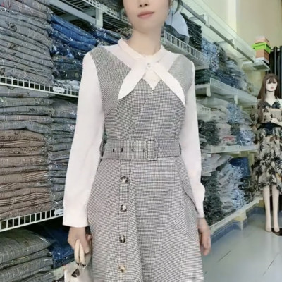 Đầm xòe kẻ sọc kèm belt thanh lịch cá tính myqlothing.