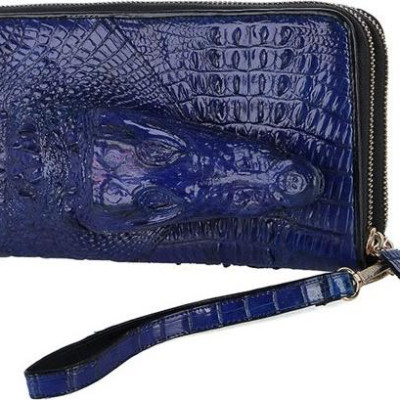 Ví nữ da cá sấu Huy Hoàng nhiều ngăn đầu cá sấu màu xanh dương HT3729