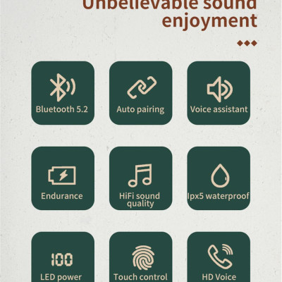 CINCATDY Tai Nghe Bluetooth Earbuds Gaming Headset True Wireless Headphone Dock Sạc có Led Báo Pin Kép J5