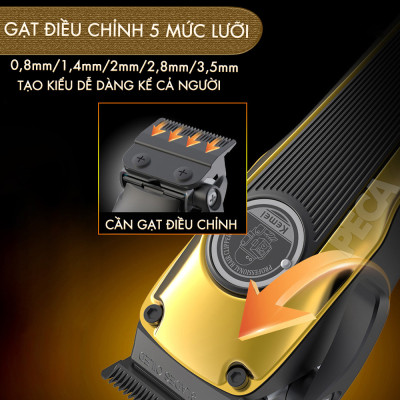 Tông đơ cắt tóc chuyên nghiệp Kemei KM-1825 lưỡi mạ carbon DLC, động cơ không chổi than công suất mạnh 8W hoạt động mạnh mẽ không nóng, không ồn - Hàng chính hãng