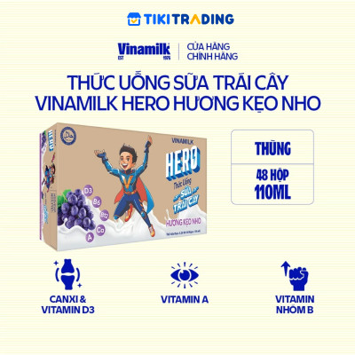 Thùng 48 hộp thức uống sữa trái cây vị kẹo nho Vinamilk Hero 110ml