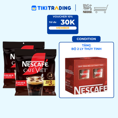 [Tặng hộp 2 ly thủy tinh] Combo 2 Bịch Cà phê đen hòa tan NESCAFE Café Việt (Túi 35 + 3gói x 16g)