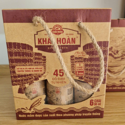 NƯỚC MẮM KHẢI HOÀN 45 ĐẠM CAO CẤP - 6 CHAI 90ML/HỘP