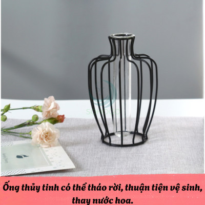 Lọ Hoa Trang Trí Khung Kim Loại Sang Trọng- Bình Hoa Thủy Tinh Kèm Khung Sắt Nghệ Thuật- Lọ Hoa Phong Cách Bắc Âu - Bình Hoa Decor Nội Thất Hiện Đại- Lọ Hoa Khung Sắt Kèm Ống Thủy Tinh Trang Nhã