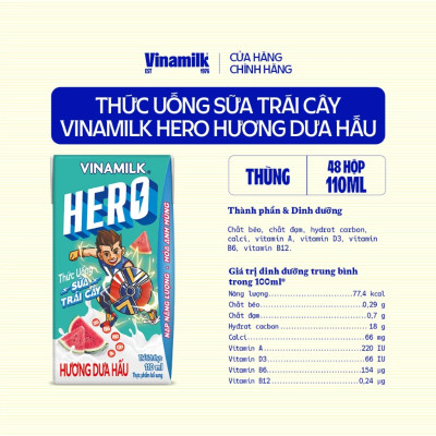Thùng 48 hộp thức uống sữa trái cây vị dưa hấu Vinamilk Hero 110ml