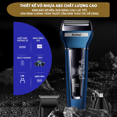 Máy cạo râu đa năng 3IN1 Kemei KM-6541 có thể cạo râu, cắt tóc, tỉa lông mũi - Chính hãng