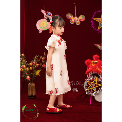 Đầm sườn xám đẹp cho bé gái mặc lễ tết trung thu tone đỏ size 12-40kg hàng thiết kế cao cấp