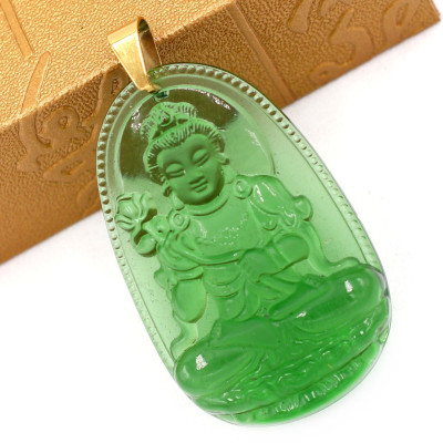 Mặt dây chuyền Đại Thế Chí Bồ Tát pha lê xanh lá size lớn 5cm MFNXL4 - phật bản mệnh tuổi Ngọ
