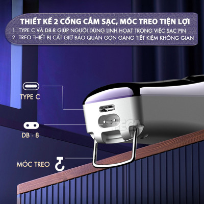 Tông đơ cắt tóc chuyên nghiệp Kemei KM-2335 công suất siêu mạnh 7,5W màn hình LCD sạc nhanh USB type C tiện lợi - Chính hãng