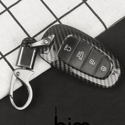 Ốp Vân Carbon Lót Silicon Bọc Bảo Vệ Chìa Khóa Xe Hyundai Santafe 2021 ( Tặng kèm móc đeo INOX )