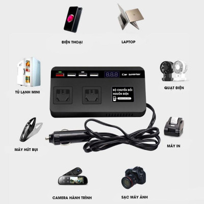 Bộ Chuyển Đổi Nguồn Điện 12V- 24V Sang 220V-200W Cho xe Ô Tô , Xe Hơi Công Suất Tối Đa 150W