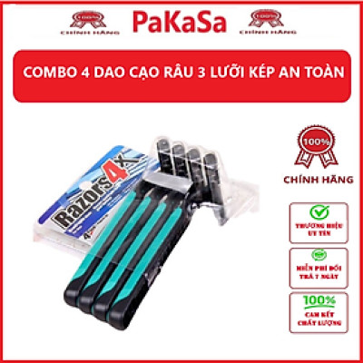 Combo 4 Cây Dao Cạo Râu 3 Lưỡi Kép - Hàng chính hãng (màu ngẫu nhiên)