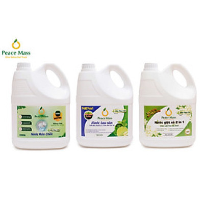 Combo Sản Phẩm Gốc Thực Vật NGB5 Peace Mass - Nước Giặt Xả 2 in 1 3.6l+ Nước Rửa Chén 3.6l + Nước Lau Sàn TD Chanh Sả - Bạc Hà 3.6l(Thuộc nhóm Sản phẩm Lành tính Sinh học)