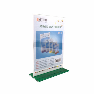 Kệ menu nhà hàng, Standee mica để bàn, Bảng quét mã QR Code, Kệ mica 2 mặt Enter E06-U 210x300mm đế lùa uốn bằng