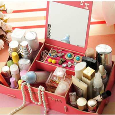 Khay để mỹ phẩm và đồ trang sức có gương smiley 17 - Màu Ngẫu Nhiên