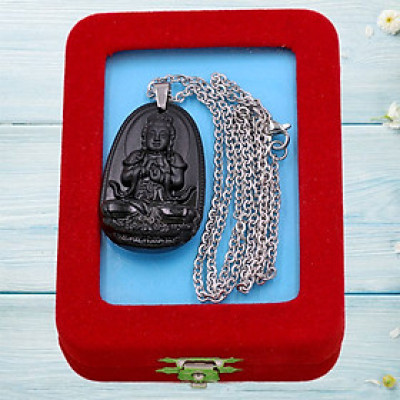 Vòng cổ phật Đại Nhật Như Lai - thạch anh đen 3.6cm DITTEB5 - dây inox bạc - kèm hộp nhung - tuổi Mùi, Thân