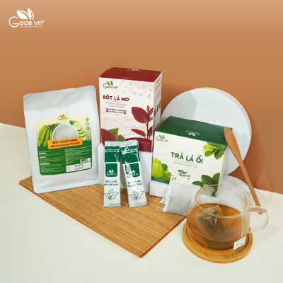 Combo Phục hồi tiêu hóa (1 hộp Trà lá ổi túi lọc 40g, 1 túi Bột chuối xanh 300g; 1 hộp Bột lá mơ 60g)