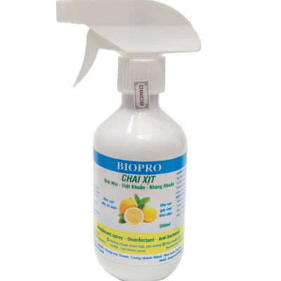 Chai xịt Biopro khử mùi diệt khuẩn kháng khuẩn Khu vực gây mùi khó chịu Khu vực nhà vệ sinh Hương chanh thơm mát dịu nhẹ