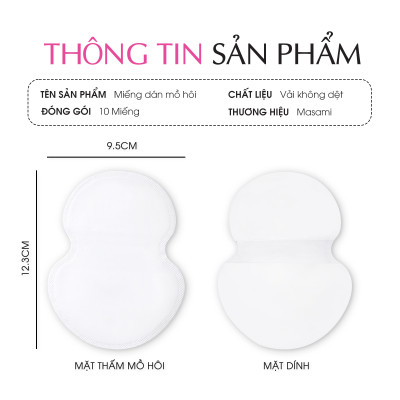 Miếng dán thấm mồ hôi nách Masami khử mùi thấm hút hiệu quả túi 10 miếng