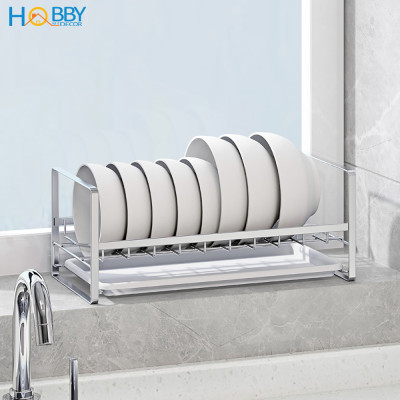 Kệ úp chén 9 ngăn có khay nhựa nhỏ gọn Inox 304 Hobby Home Decor KUC9