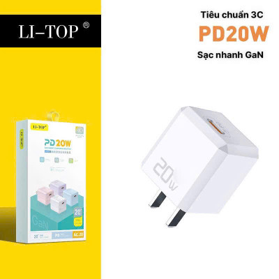Củ sạc LI-TOP AC20 mini, sạc nhanh PD 20W, đạt chứng nhận 3C tiêu chuẩn quốc gia, hàng chính hãng bảo hành 1 năm