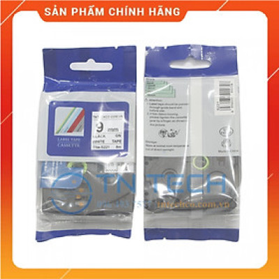 Nhãn In TNE-S221 - Đen nền trắng 9mm x 8m - Dùng cho máy in BROTHER - AIMO - PUTY [Hàng nhập khẩu]