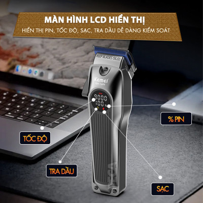 Tông đơ cắt tóc chuyên nghiệp Kemei KM-1699 lưỡi cắt mạ carbon công suất 8W tốc độ cắt 9000RPM - Hàng chính hãng