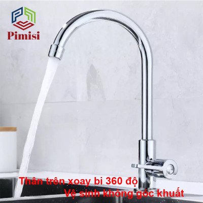 Vòi Rửa Chén Lạnh Pimisi PVB-21+DC Inox 304 Sáng Bóng Cho Chậu Rửa Chén Bát 1-2 Hố, Đơn 1 Đường Nước | Chính Hãng