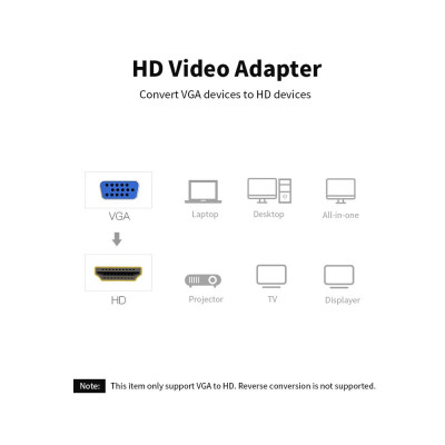 Bộ chuyển đổi VENTION VGA sang HD với Cổng âm thanh Cáp chuyển đổi HD 1080P cho Máy tính xách tay Kết nối TV / Máy chiếu 0,15m