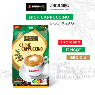 Cà Phê CAPPUCCINO Napoly Coffee Arabica/Robusta Hòa Tan Giữ Hương Vị Cà Phê, Đậm Đà, Thơm Béo Của Sữa - Túi 18 Gói x29g