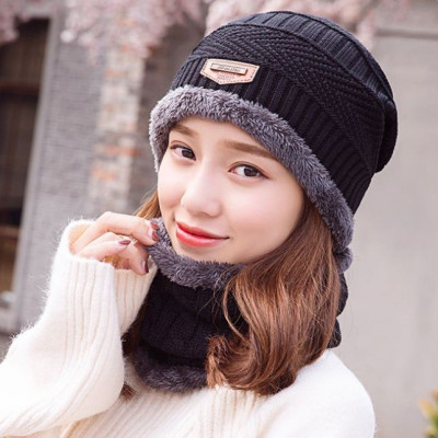 Mũ len kèm khăn quàng cổ ấm áp, thiết kế thời trang, phong cách Hàn Quốc, dành cho cả nam và nữ.