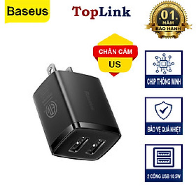 Củ Sạc Nhanh 2 USB Baseus Compact Charger Tốc Độ 10.5W Tương Thích Dòng Điện 100V - 240V - Hàng Chính Hãng