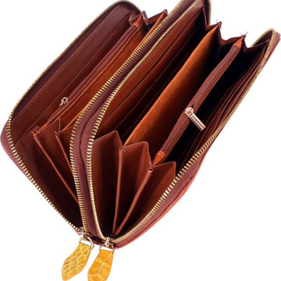 Ví Nữ Da Cá Sấu Nhiều Ngăn Gai Huy Hoàng HT3282 (11 x 22 cm) - Vàng Nghệ