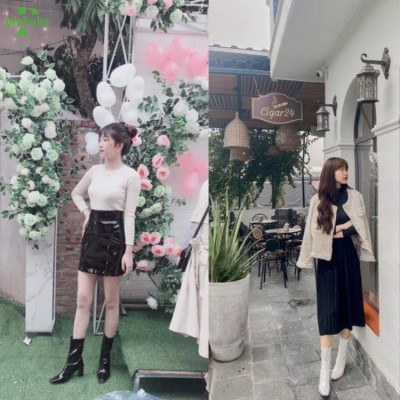 Giày Bốt Nữ Da Bóng Trắng Đen Ôm Chân Đẹp Gót 7 Phân Cổ cao Mũi Nhọn Không Có Khóa