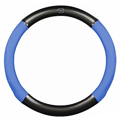 Bọc vô lăng TTAUTO cho xe ô tô có logo MAZDA chất liệu da vân carbon cao cấp (Đen Xanh)