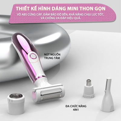 Máy tẩy lông đa năng 4in1 Kemei KM-6714 gồm 4 đầu thay thế chuyên dụng cạo lông toàn thân, tỉa lông mũi - Chính hãng