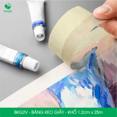 BKG2V - Block 12 cuộn băng keo giấy khổ 1.2cm x 25m - Băng dính giấy viết được, chặn màu sơn