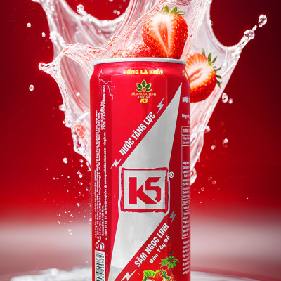 Nước Tăng Lực K5 Sâm Ngọc Linh Lon Lẻ Vị Dâu Tây Đỏ (320ml/Lon)