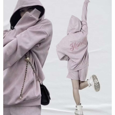 Áo Hoodie da lộn chữ thêu dáng oversize cao cấp