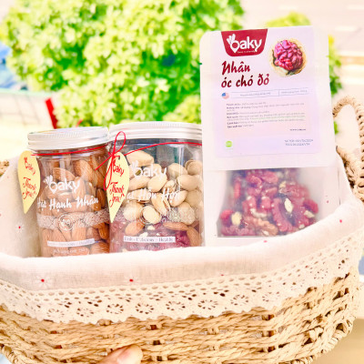 Quà Tặng Oaky - Combo Hạt Dinh Dưỡng Cao Cấp - ÓC CHÓ ĐỎ, HẠNH NHÂN, HẠT HỖN HỢP - Tặng Túi Giấy