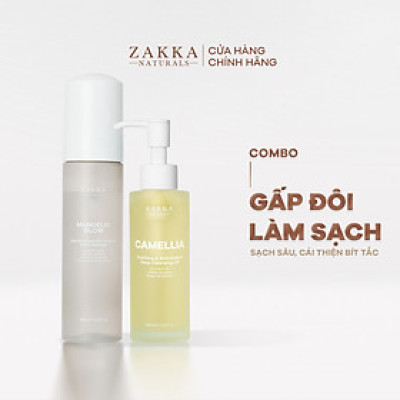 Bộ Đôi Zakka Naturals Sữa Rửa Mặt Mandelic 185ml và Dầu Tẩy Trang 100ml Làm Sạch Gấp Đôi