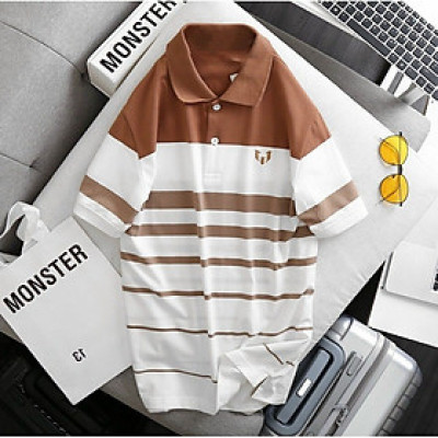 ÁO THUN NAM CỔ BẺ PHỐI SỌC