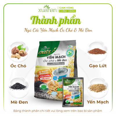Ngũ Cốc Yến Mạch, Óc Chó Và Mè Đen Xuân An [ít đường] Túi 400G {25g*16 gói}