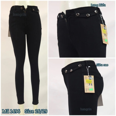 Quần Jean Nữ Lưng Cao Màu Đen Tuyền Lưng Kiểu  Size 26 -29