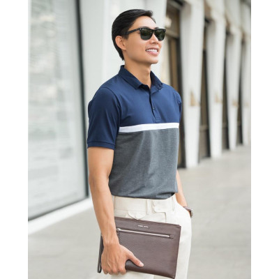 Áo Thun Có Cổ Xanh Phối Xám